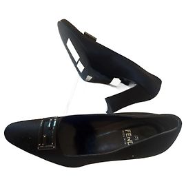 Fendi Black Leather High Heels Size 38 Black