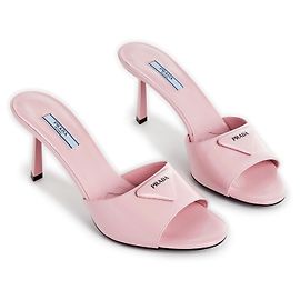 Prada 75 Mules con logo Triangle Rosa Rosa