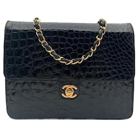 Chanel-Bolso clásico de Chanel en cocodrilo negro-Negro
