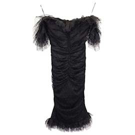 Dolce & Gabbana-Vestido con hombros descubiertos fruncidos de Dolce & Gabbana en poliamida negra-Negro