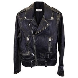 Saint laurent Distressed Moto Jacket In Black Leather Black