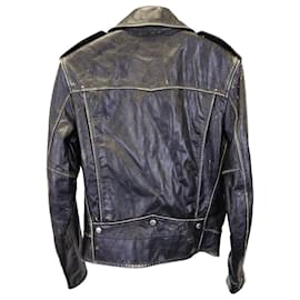 Saint Laurent-Saint laurent Distressed Moto Jacket In Black Leather-Black