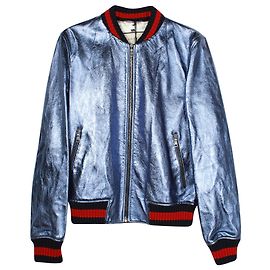 Bomber Gucci Crackle in pelle blu Blu