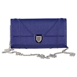 Dior-Dior Diorama Wallet On Chain in Blue Calfskin Leather-Blue