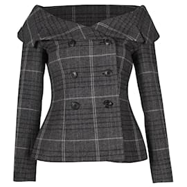 Dior-Christian Dior Checked Off-Shoulder Jacket in Grey Wool -Grey