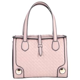 Bottega Veneta-Bottega Veneta Double-Handle Woven Tote Bag in Pink Calfskin Leather-Pink