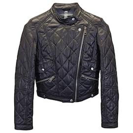 Burberry-Burberry Quilted Biker Jacket in Black Leather-Black