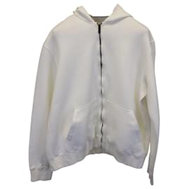 Ermenegildo Zegna-Ermenegildo Zegna Zip Front Hoodie Jacket in Ivory Cotton-White,Cream