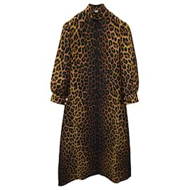 Gucci-Gucci Leopard Print Long Sleeve Maxi Dress in Animal Print Wool-Other