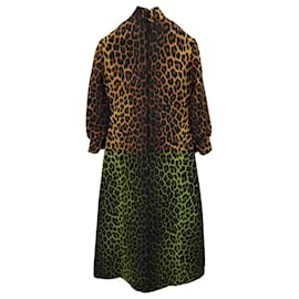Gucci-Gucci Leopard Print Long Sleeve Maxi Dress in Animal Print Wool-Other
