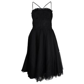 Dolce & Gabbana gerafftes Spitzenkleid aus schwarzer Baumwolle Schwarz