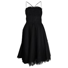 Dolce & Gabbana-Dolce & Gabbana Vestido de renda franzido em algodão preto-Preto
