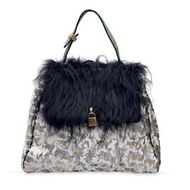 Marc Jacobs-Grand sac à main Gilda Flap Bag à paillettes argentées et dorées-Noir
