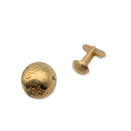 Louis Vuitton-Gold Pleated Round Cufflinks with Leather Pouch-Golden