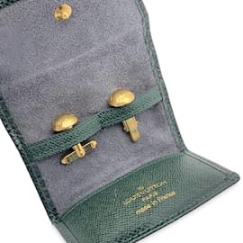 Louis Vuitton-Gold Pleated Round Cufflinks with Leather Pouch-Golden