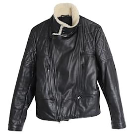 Givenchy-Givenchy Shearling-Trimmed Quilted Jacket in Black Leather-Black