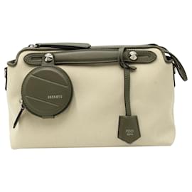 Fendi-Fendi By The Way Medium in Beige Canvas and Green Leather-Beige
