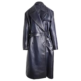 Prada-Trench Coat Forrado Prada em Couro Marinho-Azul marinho