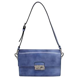 Bolsa pequena Prada Sound com aba em couro azul Azul