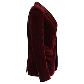 Saint Laurent-Saint Laurent Peak Lapel Single-Breasted Velvet Blazer in Burgundy Cotton-Dark red