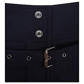 Hermès-Hermes Button-Front Midi Skirt with Harness Detail in Navy Wool-Blue,Navy blue