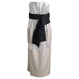 Carolina Herrera-Carolina Herrera Sequin Beaded Strapless Tie-Waist Sheath Dress in Multicolor Silk-Multiple colors