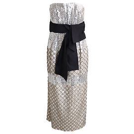 Carolina Herrera Robe fourreau sans bretelles à sequins et perles en soie multicolore Autre Imprimé python