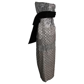 Carolina Herrera-Carolina Herrera Sequin Beaded Strapless Tie-Waist Sheath Dress in Multicolor Silk-Other,Python print