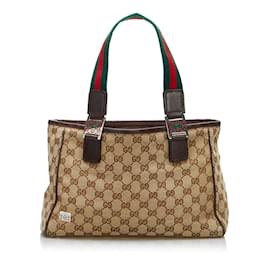 Gucci-Gucci GG Canvas Web Pop Tote Bag Canvas Tote Bag 145810 in Good condition-Beige