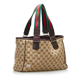 Gucci-Gucci GG Canvas Web Pop Tote Bag Canvas Tote Bag 145810 in Good condition-Beige