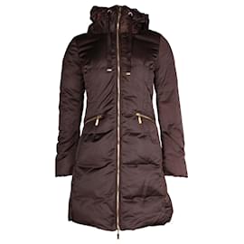 Moncler-Moncler Puffed Long Coat in Brown Polyester-Brown