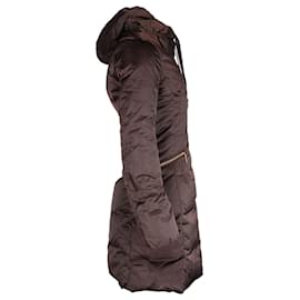 Moncler-Abrigo largo abullonado de Moncler en poliéster marrón-Castaño