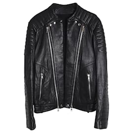 Balmain-Balmain Moto Biker Jacket in Black Lambskin Leather-Black