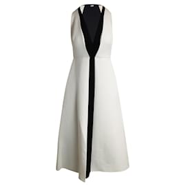 Valentino Garavani-Valentino Colorblock-Racerback-Kleid mit tiefem Ausschnitt aus cremefarbener und schwarzer Wolle-Weiß,Roh