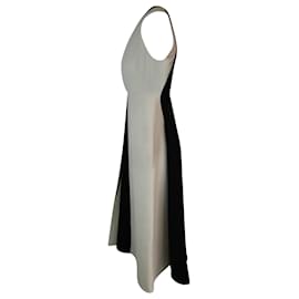 Valentino Garavani-Vestido con espalda nadadora colorblock de Valentino en lana color crema y negro-Blanco,Crudo