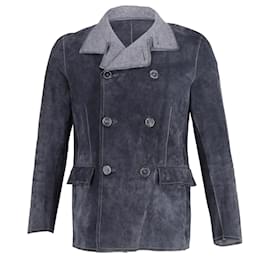 Lanvin-Lanvin Double-Breasted Coat in Navy Blue Suede-Blue,Navy blue