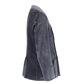 Lanvin-Lanvin Double-Breasted Coat in Navy Blue Suede-Blue,Navy blue