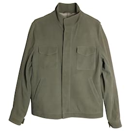 Loro Piana-Veste Col Montant Loro Piana en Cuir de Veau Grainé Vert Cuir-Vert