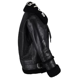 Balenciaga-Balenciaga Le Bombardier Oversized Shearling Jacket in Black Leather-Black