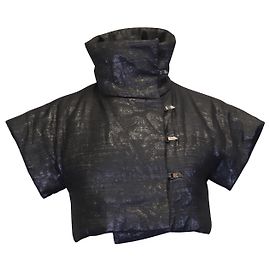 Akris Cropped Turtleneck Jacket in Black Wool Black
