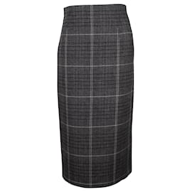 Dior-Dior Plaid Pencil Midi Skirt in Grey Wool-Grey