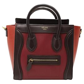 Céline-Celine Nano Luggage Tote Bag in Red and Black Calfskin Leather-Red