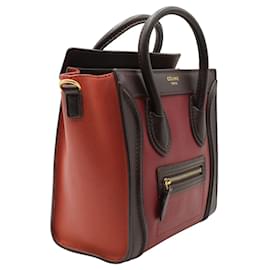 Céline-Bolsa Celine Nano Luggage Tote em couro de bezerro vermelho e preto-Vermelho