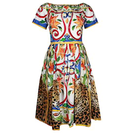 Dolce & Gabbana-Dolce & Gabbana Majolika-Kleid aus mehrfarbiger Baumwolle-Andere,Python drucken
