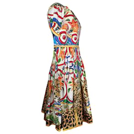 Dolce & Gabbana-Dolce & Gabbana Majolica Dress in Multicolor Cotton-Other,Python print