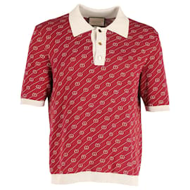 Gucci-Gucci GG Jacquard Knitted Polo Shirt in Red Cotton-Other