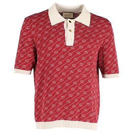 Gucci GG Jacquard Strick-Poloshirt aus roter Baumwolle Andere