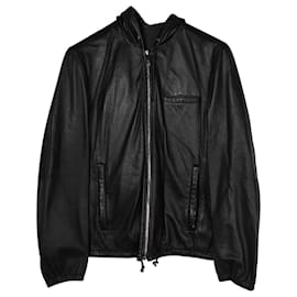 Prada-Prada Reversible Zip Front Hooded Jacket in Black Lambskin Leather-Black