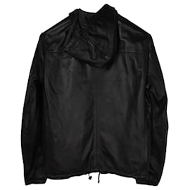 Prada-Prada Reversible Zip Front Hooded Jacket in Black Lambskin Leather-Black