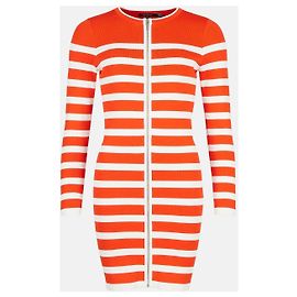 Robe en maille à rayures zippée Karen Millen Orange Blanc Blanc Multicolore Orange